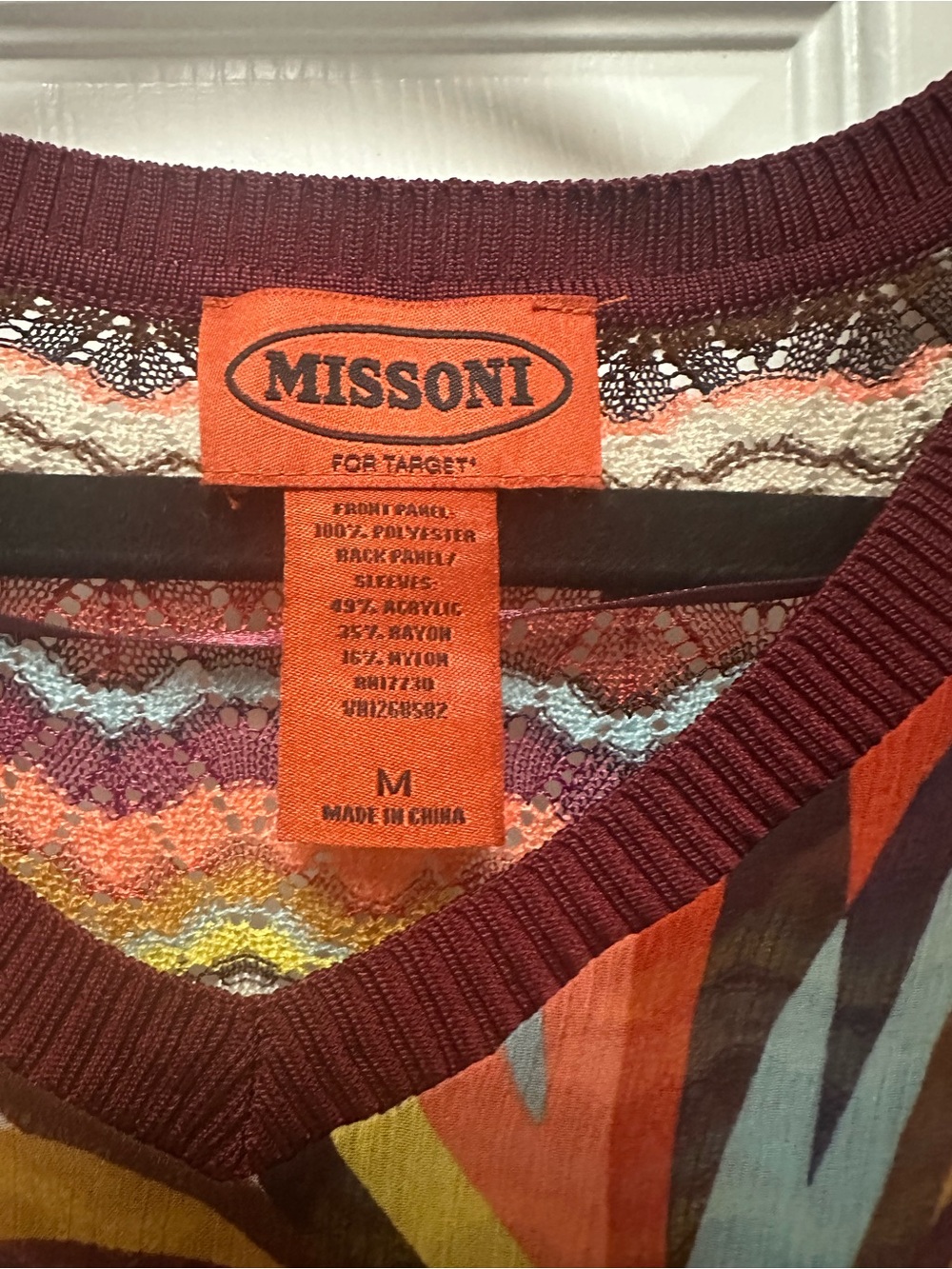 Missoni Multicolor V-Neck Long Sleeve Sweater — Burgundy, Teal, Mustard - Picture 3 of 3